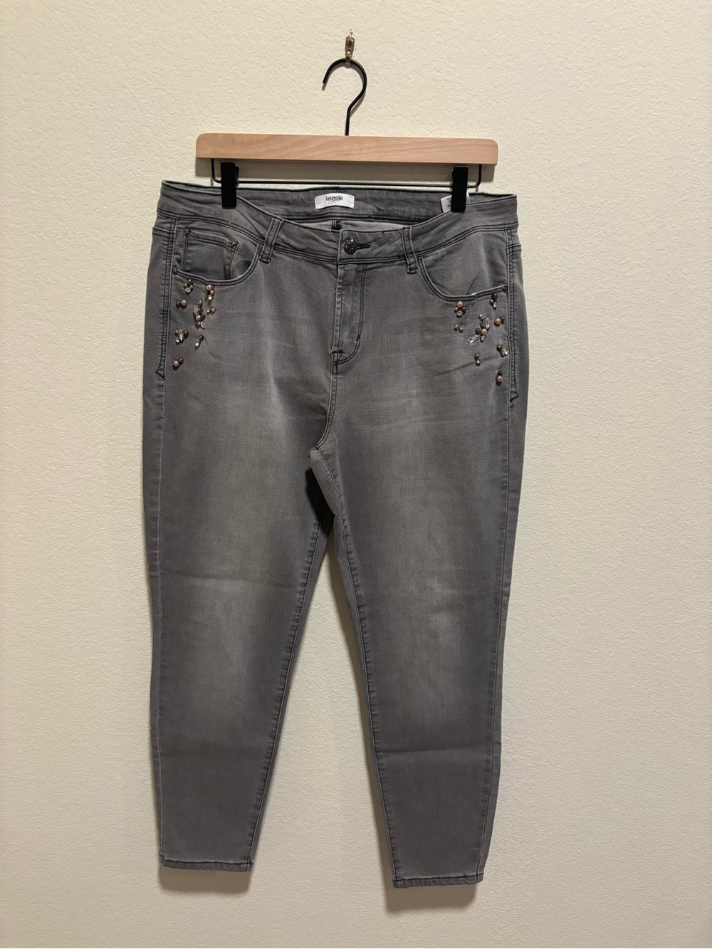 Kensie Gray Jeans with Stud Rhinestone Gem Jewel Bedazzled Accents